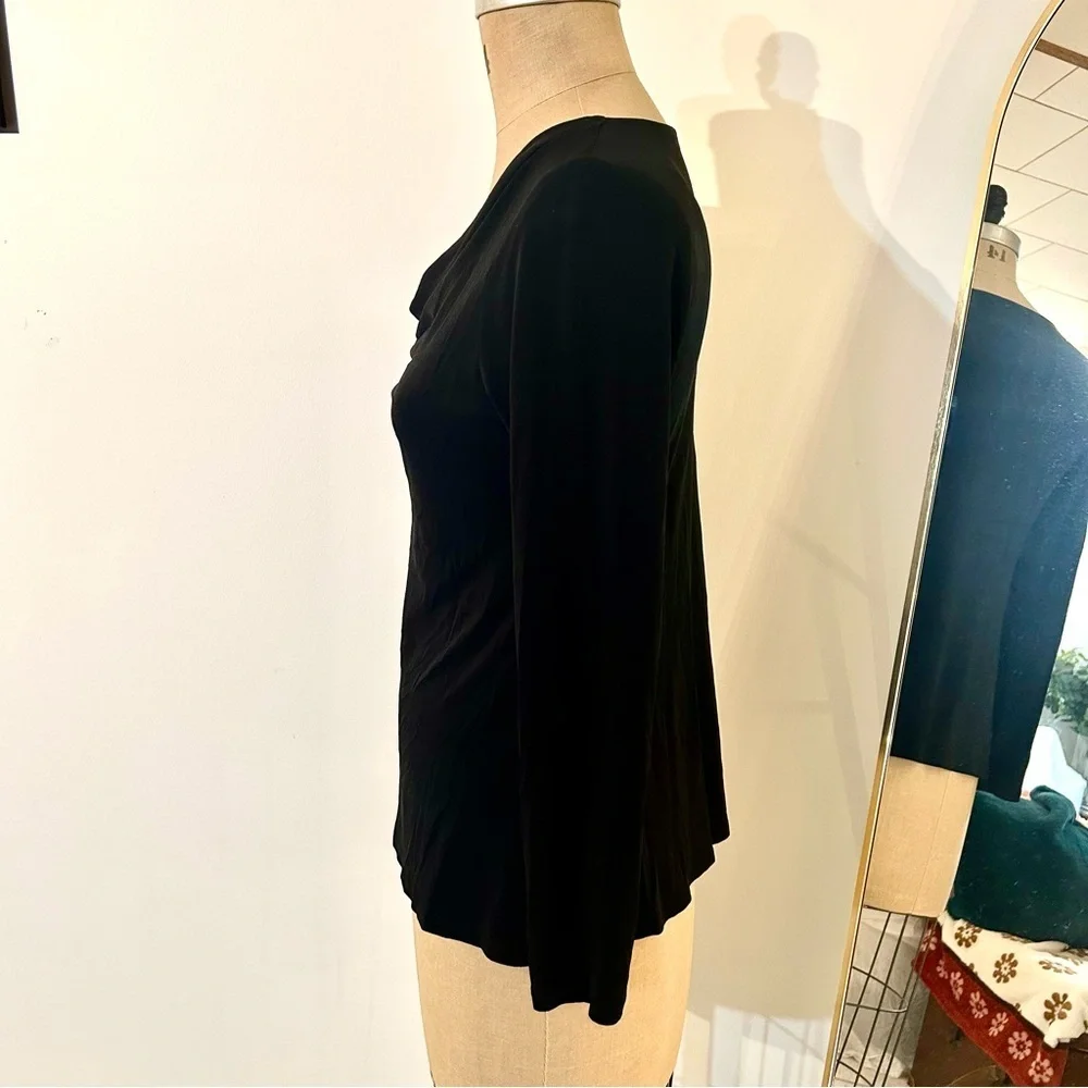 Eileen Fisher Black Long Sleeve Cowl Neck Blouse 100% Silk Sz S